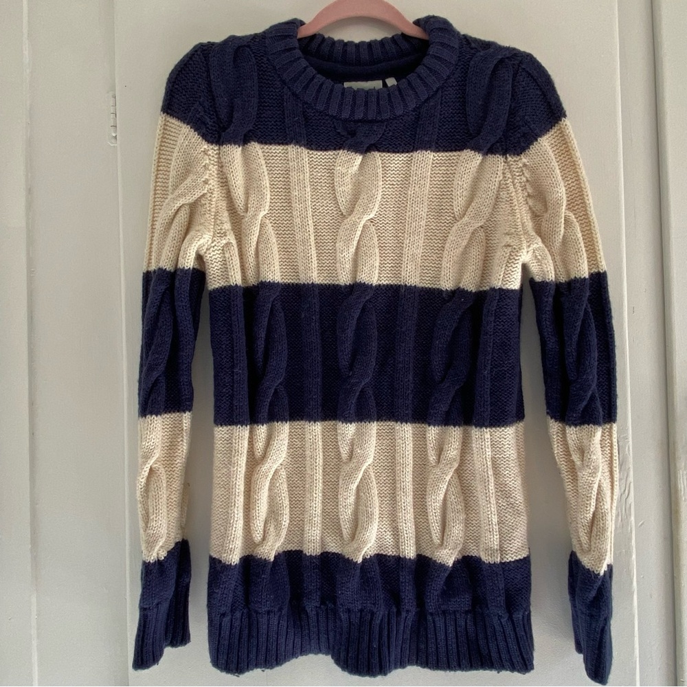 Wesc Wool Navy White Chunky Oversized Cable Knit Fisherman Sweater Nautical S